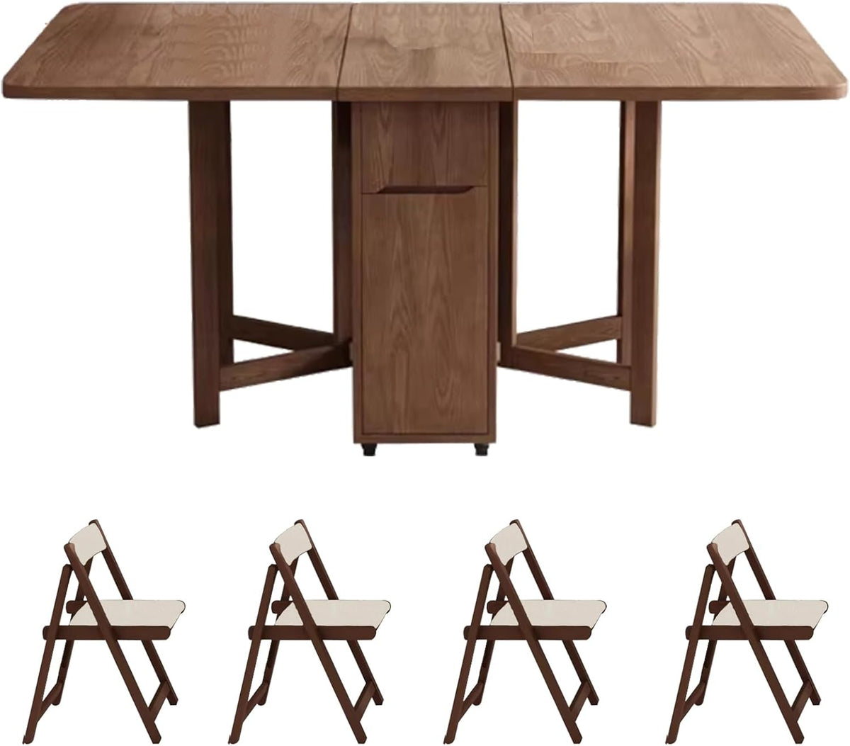 Space-Saving Extendable Folding Dining Table Set – Multi-Functional Drop Leaf Table with Storage Cabinet, Drawers & Lockable Wheels
