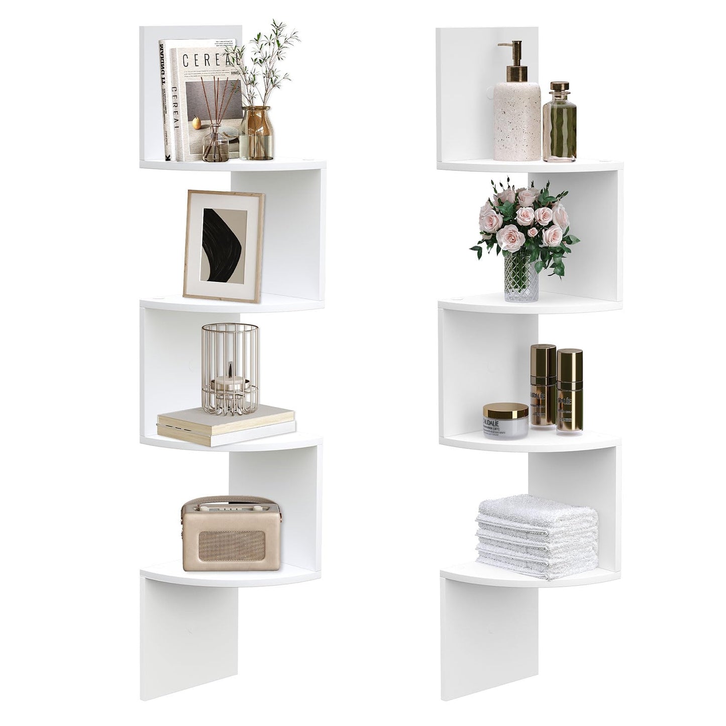HOOBRO Corner Shelf Wall-Mounted, Set of 2 Floating Corner Shelves for Wall, 4-Tier Corner Bookshelves for Living Room, Bedroom, Bathroom, Home Office, Rustic Brown BF25BJP201